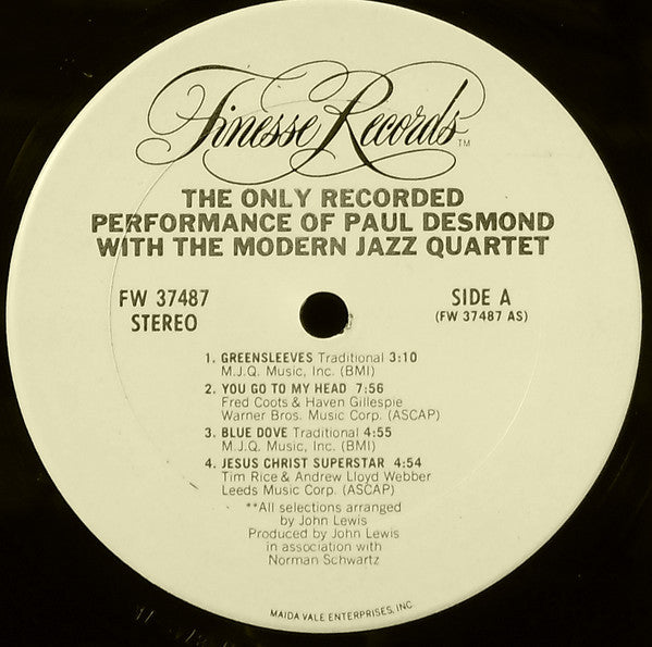 Paul Desmond With The Modern Jazz Quartet : The Only Recorded Performance Of Paul Desmond With The Modern Jazz Quartet (LP, Album)