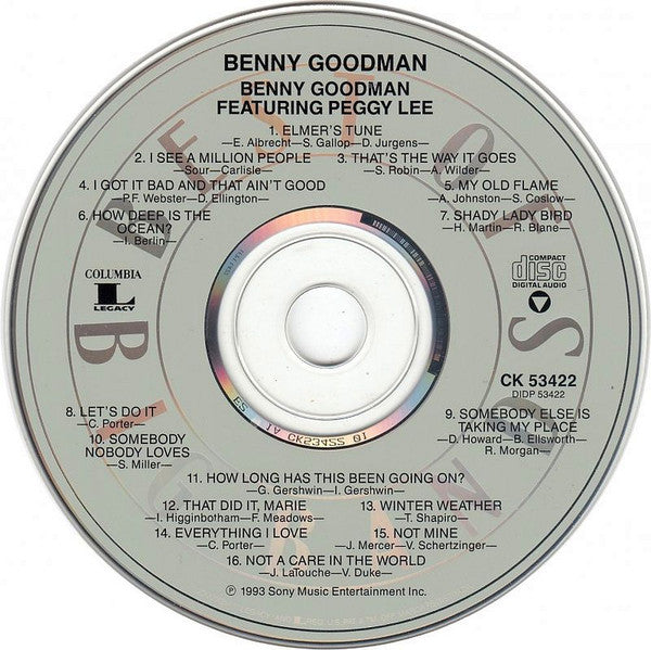 Benny Goodman Featuring Peggy Lee : Benny Goodman Featuring Peggy Lee (CD, Comp, Mono, RM)