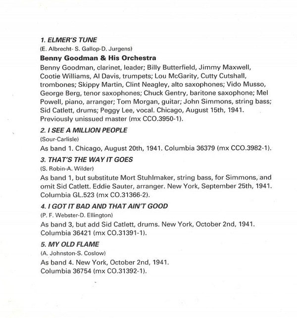 Benny Goodman Featuring Peggy Lee : Benny Goodman Featuring Peggy Lee (CD, Comp, Mono, RM)