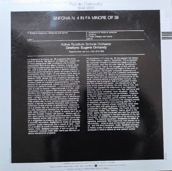 Pyotr Ilyich Tchaikovsky : Sinfonia Nr 4 In Fa Minore Op. 36 (LP, Mono)