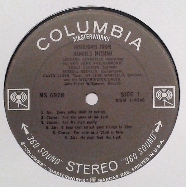 Leonard Bernstein, New York Philharmonic : Highlights From Handel's Messiah (LP, Album)