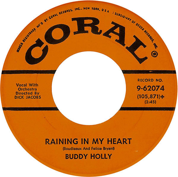Buddy Holly : It Doesn't Matter Anymore / Raining In My Heart (7", Single, Glo)