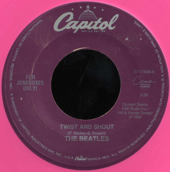 The Beatles : Twist And Shout / There's A Place (7", Single, Mono, Jukebox, RE, Pin)