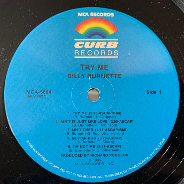 Billy Burnette : Try Me (LP, Album, Pin)