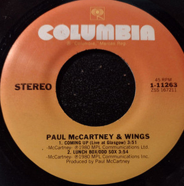 Paul McCartney : Coming Up / Coming Up (Live At Glasgow) / Lunch Box, Odd Sox (7", Single)