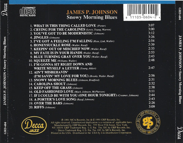 James Price Johnson : Snowy Morning Blues (CD, Comp, Mono)