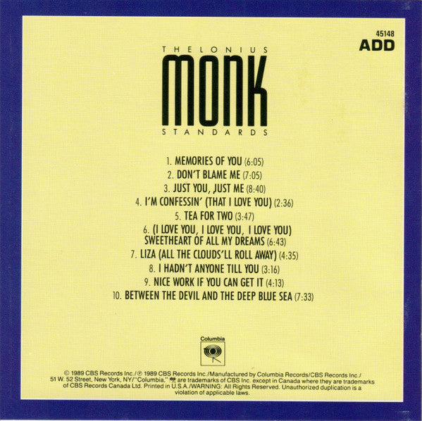Thelonious Monk : Standards (CD, Comp, RM)