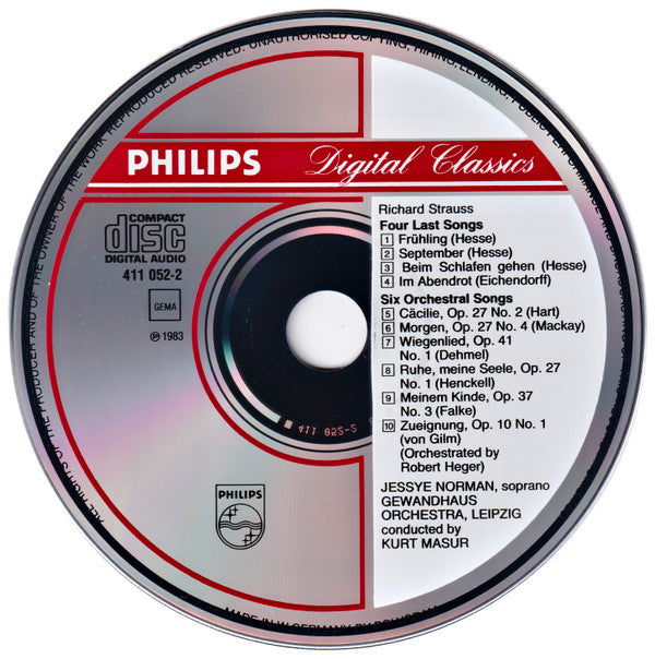 Richard Strauss, Jessye Norman, Gewandhausorchester Leipzig, Kurt Masur : Vier Letzte Lieder / 6 Orchesterlieder (CD, RE, 2nd)
