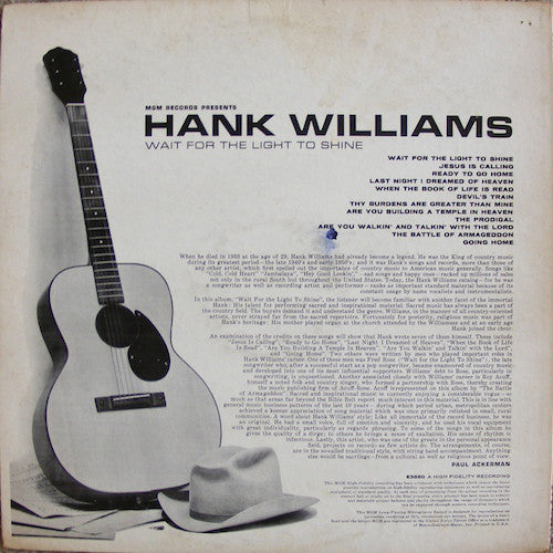 Hank Williams : Wait For The Light To Shine (LP, Album, Mono, MGM)
