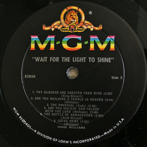 Hank Williams : Wait For The Light To Shine (LP, Album, Mono, MGM)