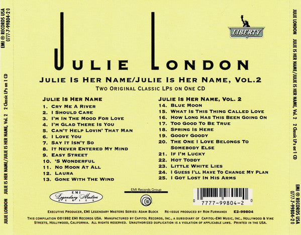 Julie London : Julie Is Her Name / Julie Is Her Name, Vol. 2 (CD, Comp, RE, EMI)