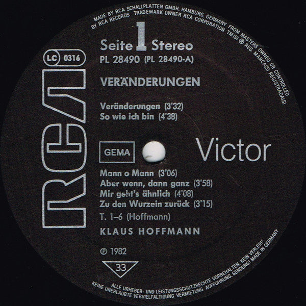 Klaus Hoffmann : Veränderungen (LP, Album)