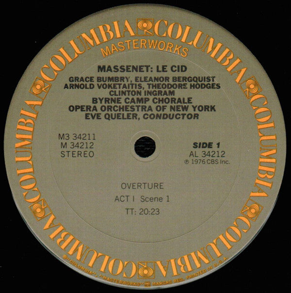 Jules Massenet - Placido Domingo, Grace Bumbry, Paul Plishka, The Opera Orchestra Of New York, Eve Queler, Byrne Camp Chorale : Le Cid (3xLP, Album + Box, Album)