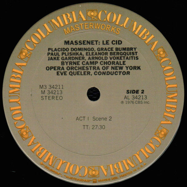 Jules Massenet - Placido Domingo, Grace Bumbry, Paul Plishka, The Opera Orchestra Of New York, Eve Queler, Byrne Camp Chorale : Le Cid (3xLP, Album + Box, Album)
