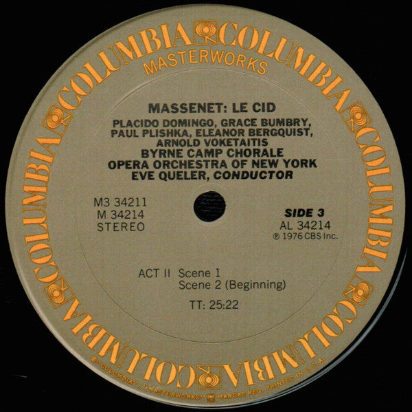 Jules Massenet - Placido Domingo, Grace Bumbry, Paul Plishka, The Opera Orchestra Of New York, Eve Queler, Byrne Camp Chorale : Le Cid (3xLP, Album + Box, Album)