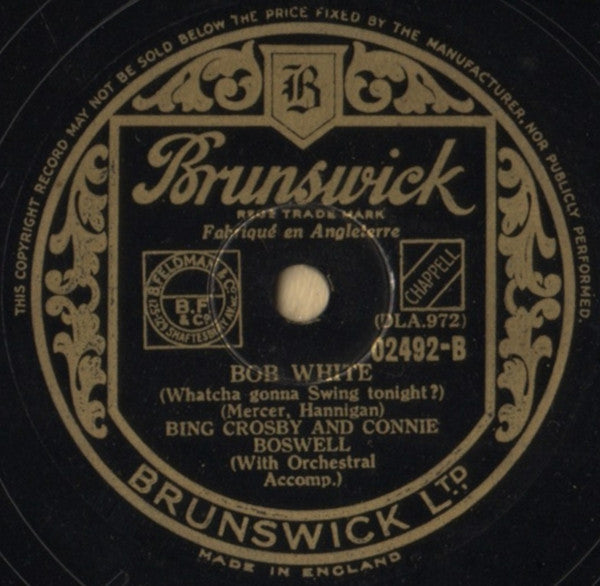 Bing Crosby And Connie Boswell : Basin Street Blues / Bob White (Whatcha Gonna Swing Tonight?) (Shellac, 10")
