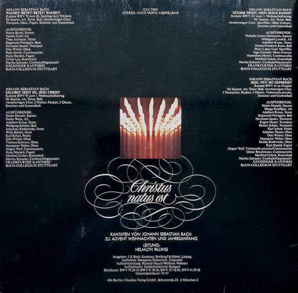 Johann Sebastian Bach, Helmuth Rilling : Christus Natus Est (Kantaten Von Johann Sebastian Bach Zu Advent Weihnachten Und Jahresanfang) (2xLP)