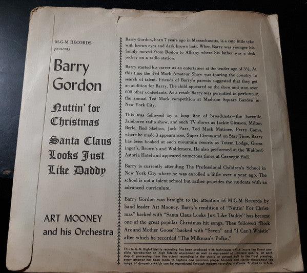 Art Mooney And His Orchestra* : Nuttin' For Christmas (7")