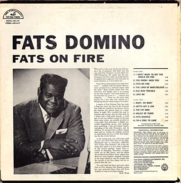 Fats Domino : Fats On Fire (LP, Album, Mono)
