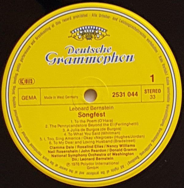 Leonard Bernstein, National Symphony Orchestra : Songfest (LP, Album, Comp, Alt)