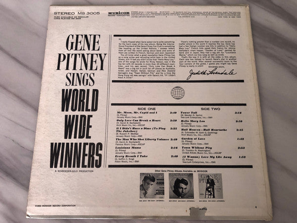 Gene Pitney : Sings World-Wide Winners (LP, Album)