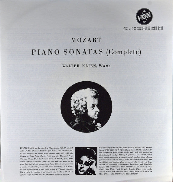 Mozart* - Walter Klien : Piano Sonatas Vol I (3xLP + Box)