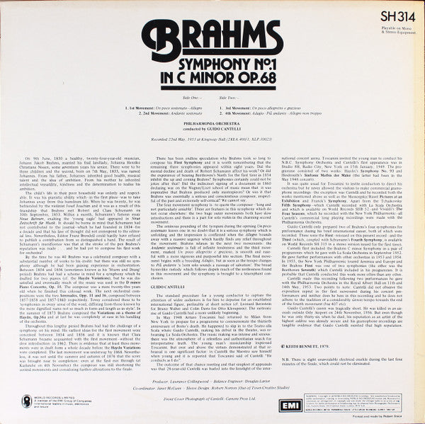 Johannes Brahms - Philharmonia Orchestra Conducted By Guido Cantelli : Symphony No. 1 In C Minor Op. 68 (LP, RE)