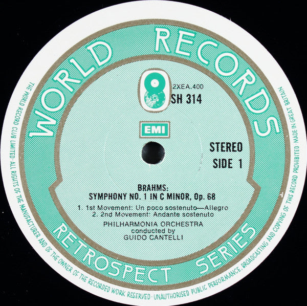 Johannes Brahms - Philharmonia Orchestra Conducted By Guido Cantelli : Symphony No. 1 In C Minor Op. 68 (LP, RE)