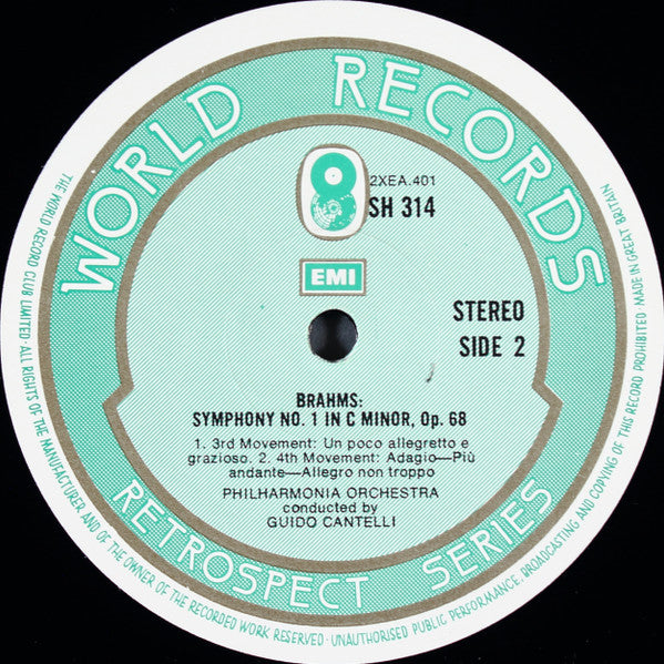 Johannes Brahms - Philharmonia Orchestra Conducted By Guido Cantelli : Symphony No. 1 In C Minor Op. 68 (LP, RE)