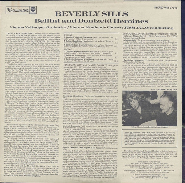 Beverly Sills, Wiener Volksopernorchester, Wiener Akademie Kammerchor, Jussi Jalas : Bellini And Donizetti Heroines (LP, Album, Mis)