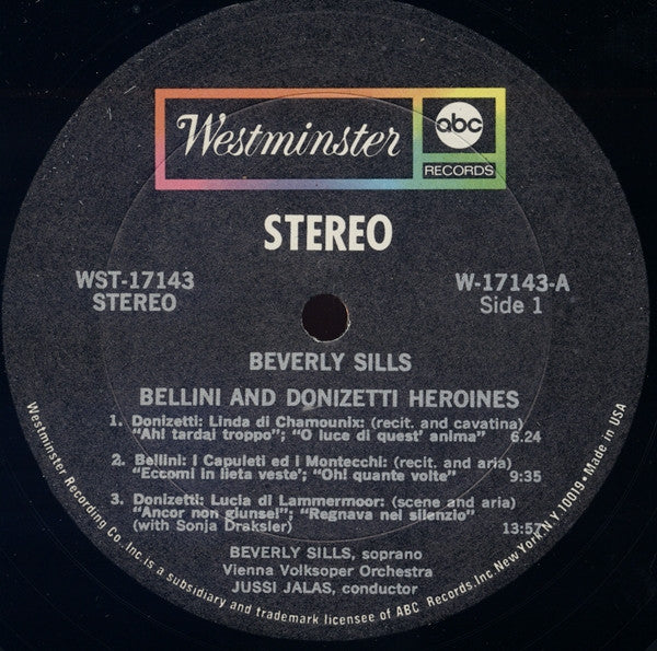 Beverly Sills, Wiener Volksopernorchester, Wiener Akademie Kammerchor, Jussi Jalas : Bellini And Donizetti Heroines (LP, Album, Mis)