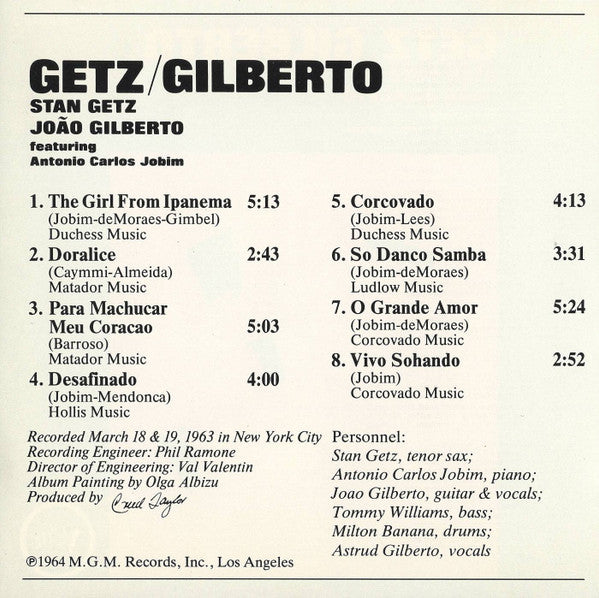Stan Getz And João Gilberto Featuring Antonio Carlos Jobim : Getz / Gilberto (CD, Album, RE)