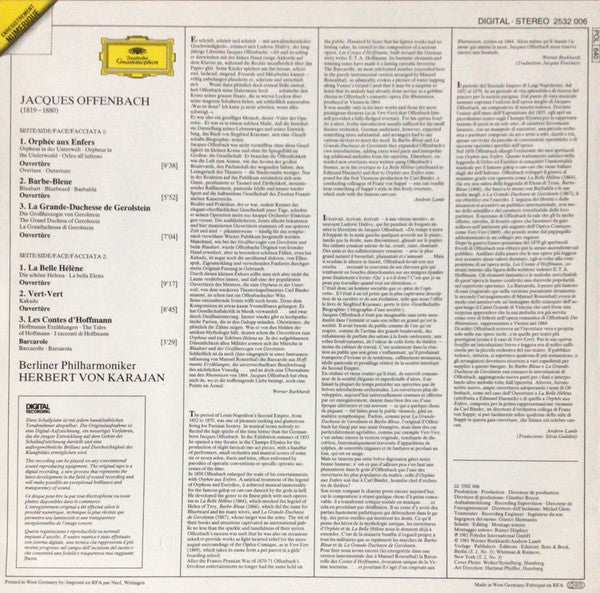 Jacques Offenbach, Berliner Philharmoniker, Herbert Von Karajan : Ouvertüren - Overtures (LP)