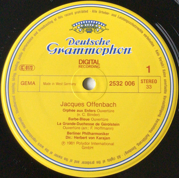 Jacques Offenbach, Berliner Philharmoniker, Herbert Von Karajan : Ouvertüren - Overtures (LP)