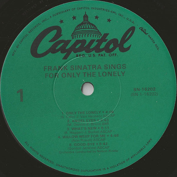 Frank Sinatra : Frank Sinatra Sings For Only The Lonely (LP, Album, RE)