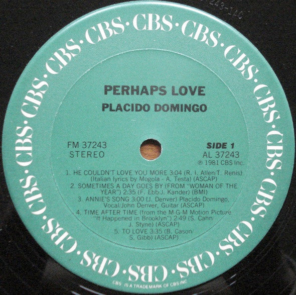 Placido Domingo With John Denver : Perhaps Love (LP, Album, Pit)