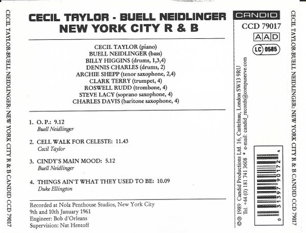 Cecil Taylor - Buell Neidlinger : New York City R&B (CD, Album, RE)
