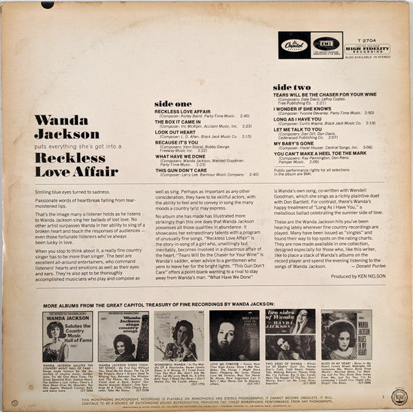 Wanda Jackson : Reckless Love Affair (LP, Album, Mono)