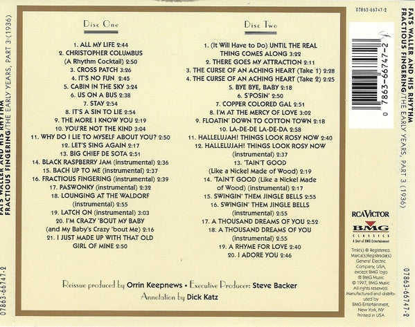 Fats Waller & His Rhythm : Fractious Fingering: The Early Years, Part 3 (1936) (2xCD, Comp, RM)
