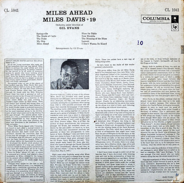 Miles Davis + 19 - Orchestra Under The Direction Of Gil Evans : Miles Ahead (LP, Album, Mono, Sai)