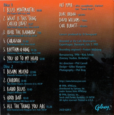 Art Pepper with Duke Jordan : In Copenhagen 1981 (2xCD, Album, RE)