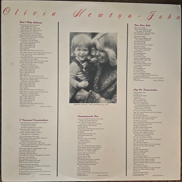 Olivia Newton-John : Don't Stop Believin' (LP, Album, Pin)