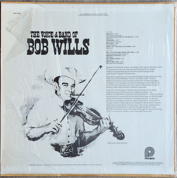 Bob Wills : The Voice & Band Of Bob Wills (LP, Comp, Wad)
