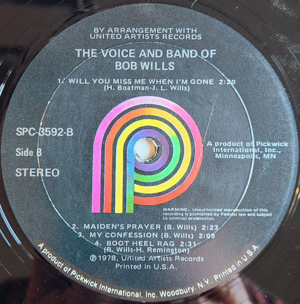Bob Wills : The Voice & Band Of Bob Wills (LP, Comp, Wad)