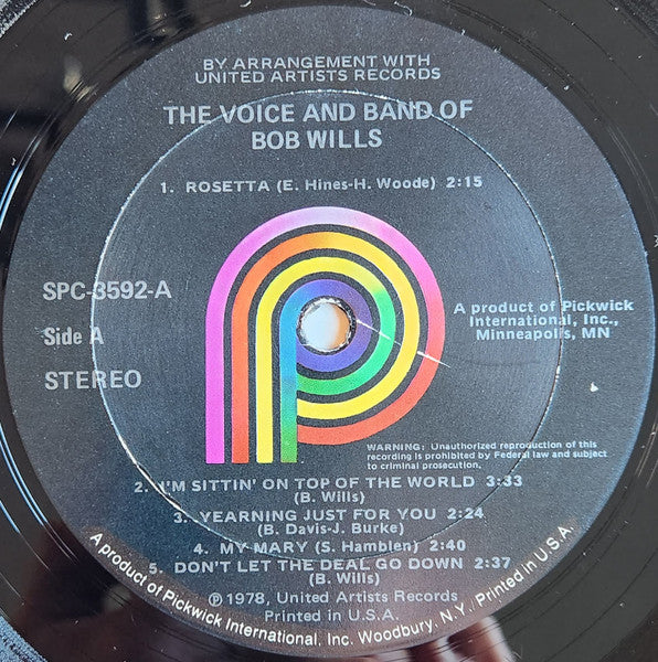 Bob Wills : The Voice & Band Of Bob Wills (LP, Comp, Wad)