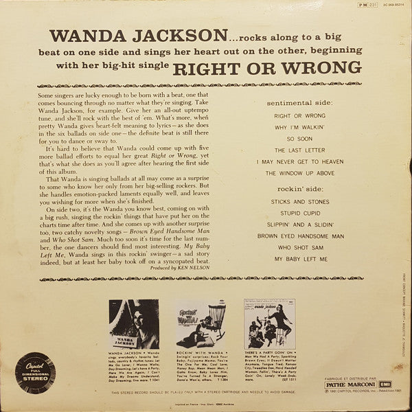Wanda Jackson : Right Or Wrong (LP, Album, RE)