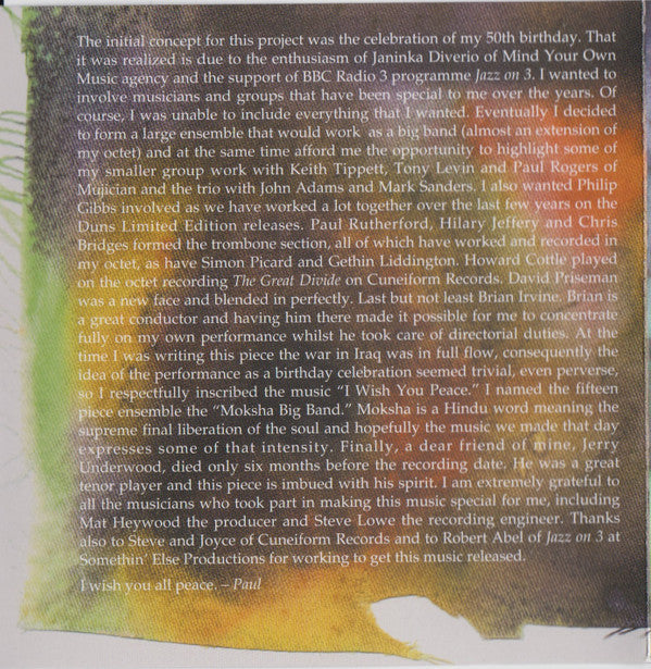 Paul Dunmall Moksha Big Band : I Wish You Peace (CD, Album)