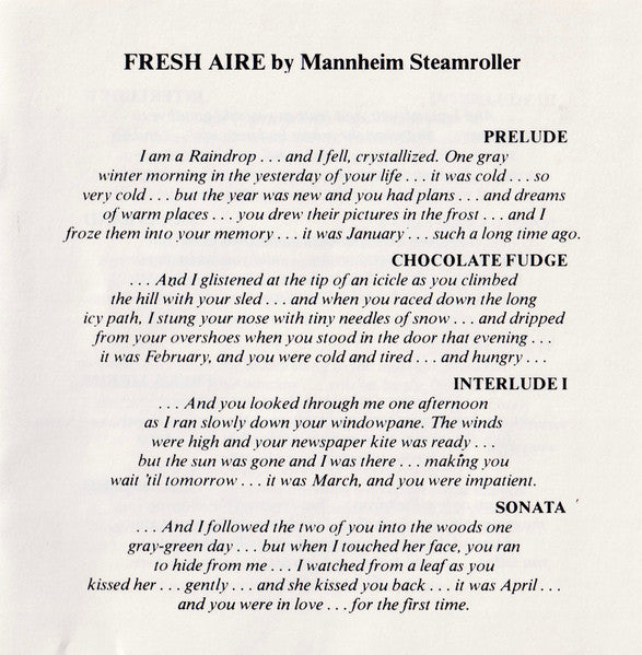 Mannheim Steamroller : Fresh Aire (CD, Album, RE)