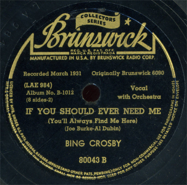Bing Crosby : A Collection Of Early Recordings Volume I (4xShellac, 10", Album, Comp)