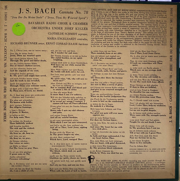 Chor Des Bayerischen Rundfunks, Kammerorchester Des Bayerischen Rundfunks, Josef Kugler : J. S. Bach: Cantata No. 78: Jesu Der Du Meine Seele (10", Album, Mono)